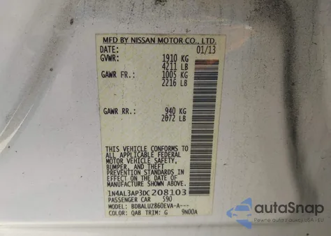 2013 Nissan Altima 2.5 Sv from USA, damaged, VIN 1N4AL3AP3DC208103